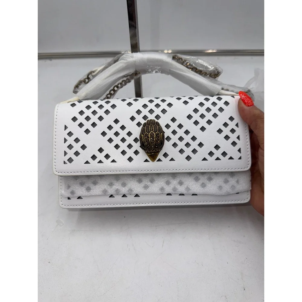Kurt Geiger London The Bond White Laser Cut Leather Top Handle Bag Eagle Head